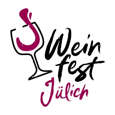 Logo des Weinfestes Jülich mit Weinglas und Schriftzug.